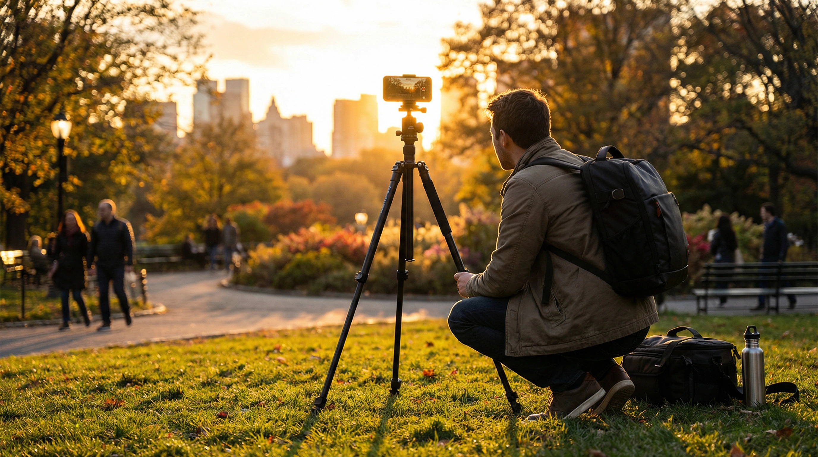 Профессиональная фотосессия с штативом и смартфоном в студии