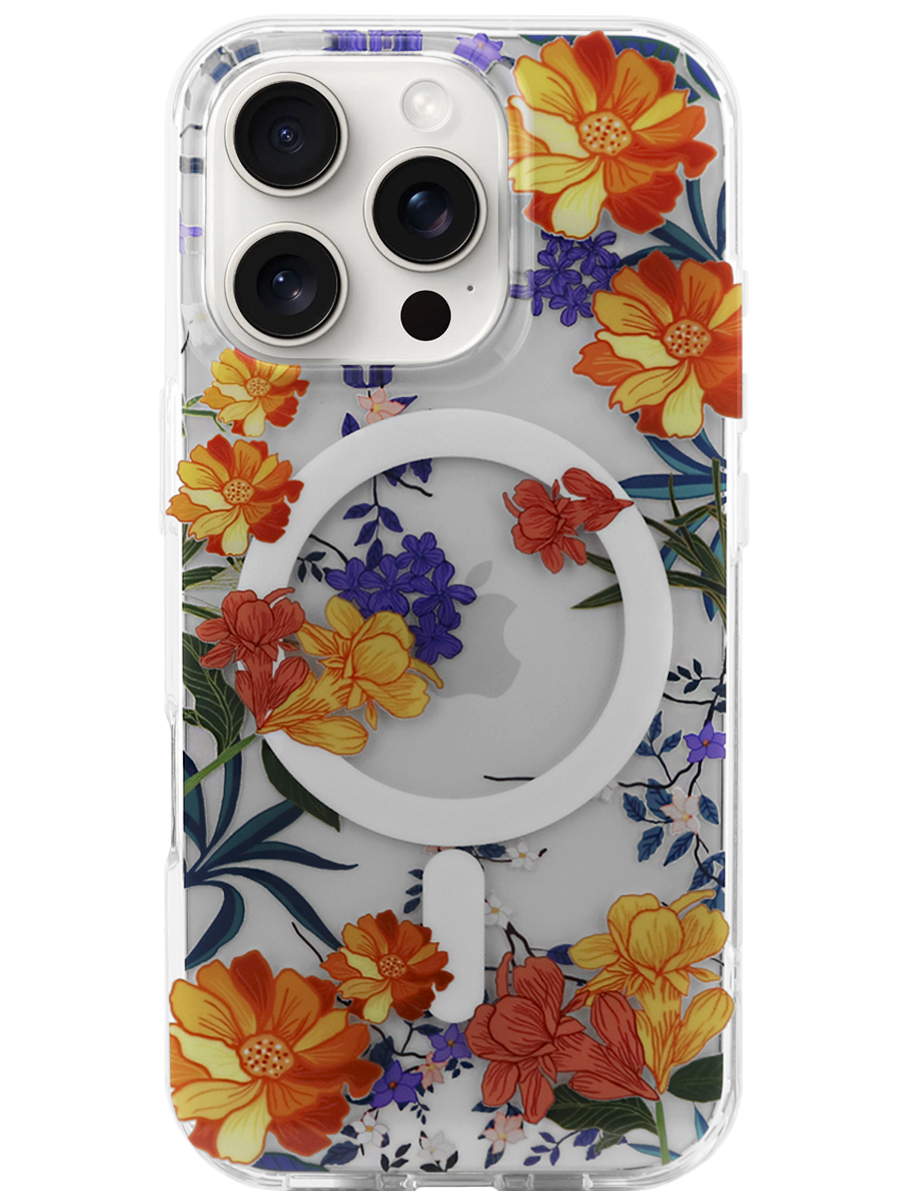 Чехол для iPhone 16 Pro Цветочный MagSafe пластик+силикон