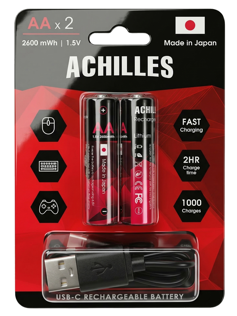 Аккумуляторные батарейки AA 2600mWh Type-c 2шт.