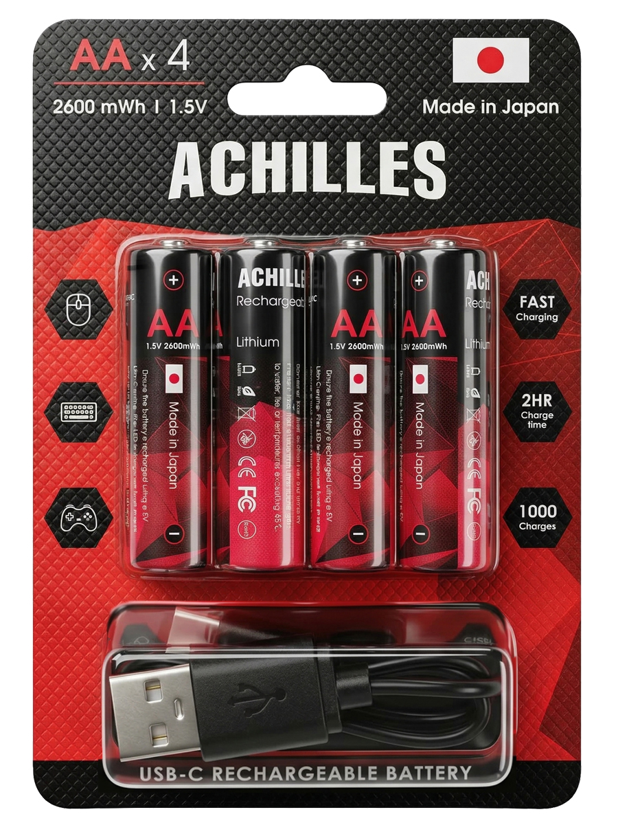 Аккумуляторные батарейки AA 2600mWh Type-c 4шт.