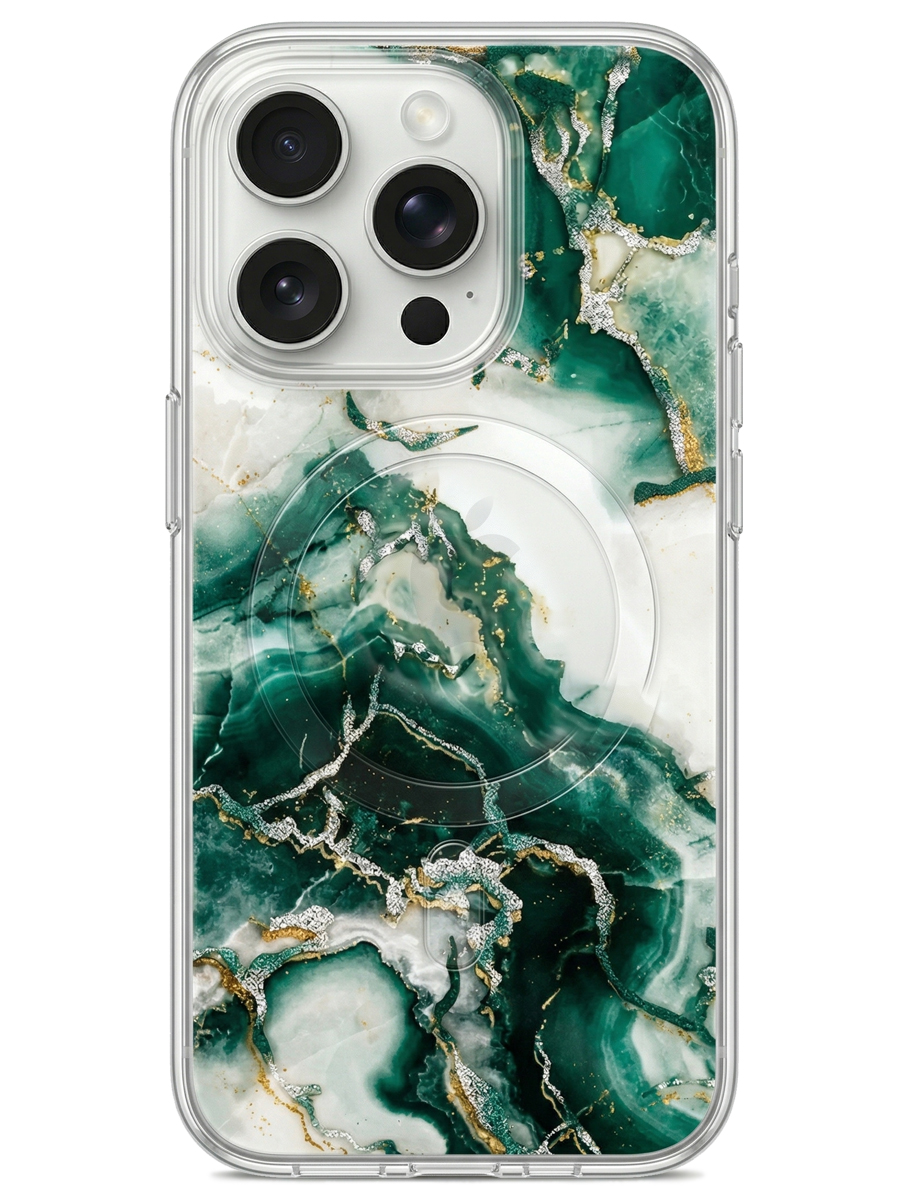 Чехол для iPhone 16 Pro Малахит силикон